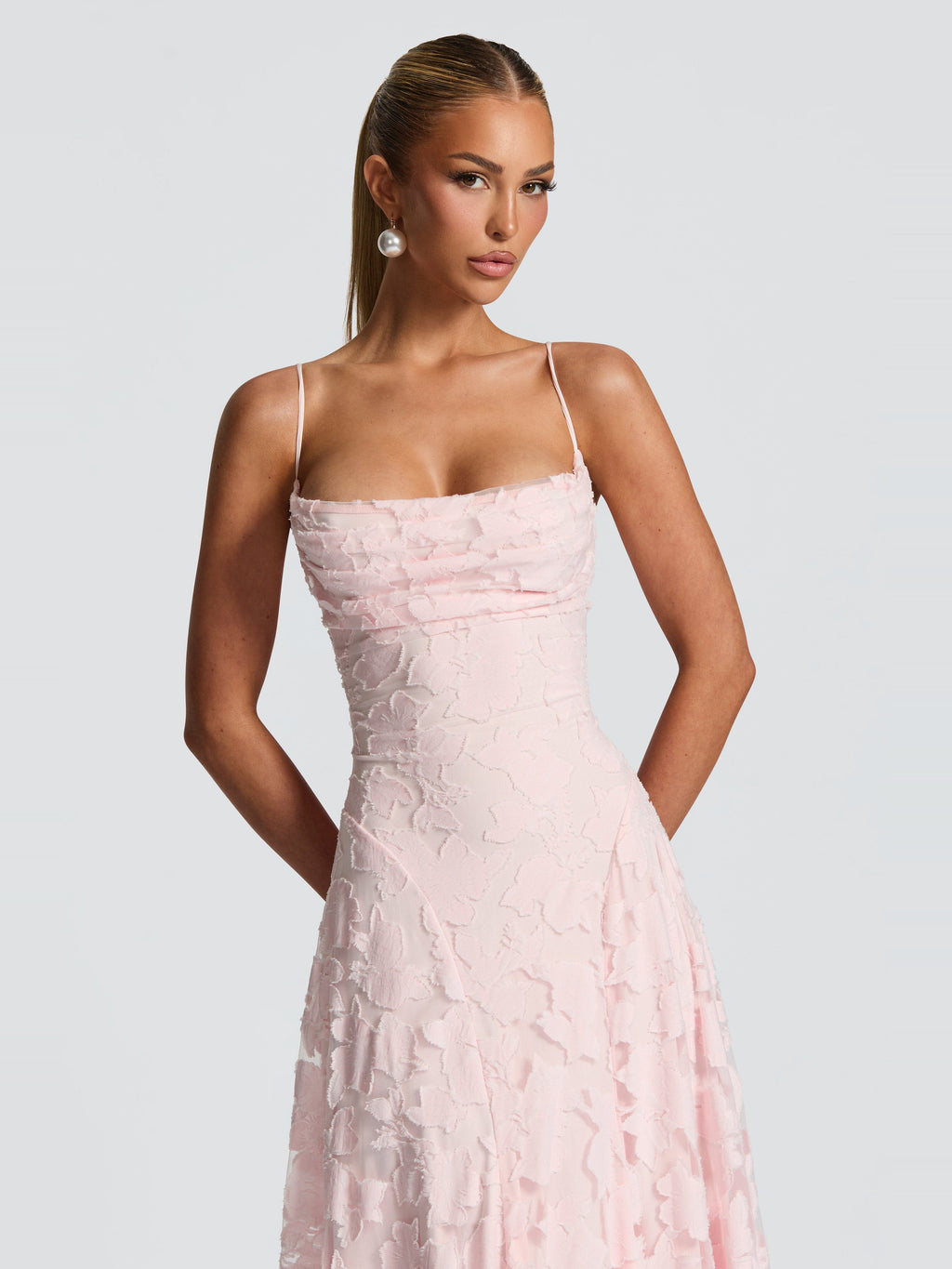 Francis Floral Cowl Neck Maxi Dress in Powder Pink — Svelte Chic