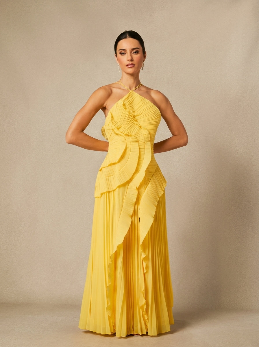 Flora Halter Pleated Maxi Dress — Svelte Chic