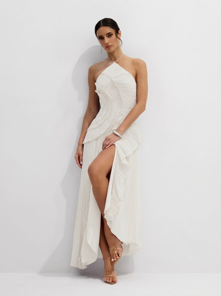 Flora Halter Pleated Maxi Dress — Svelte Chic