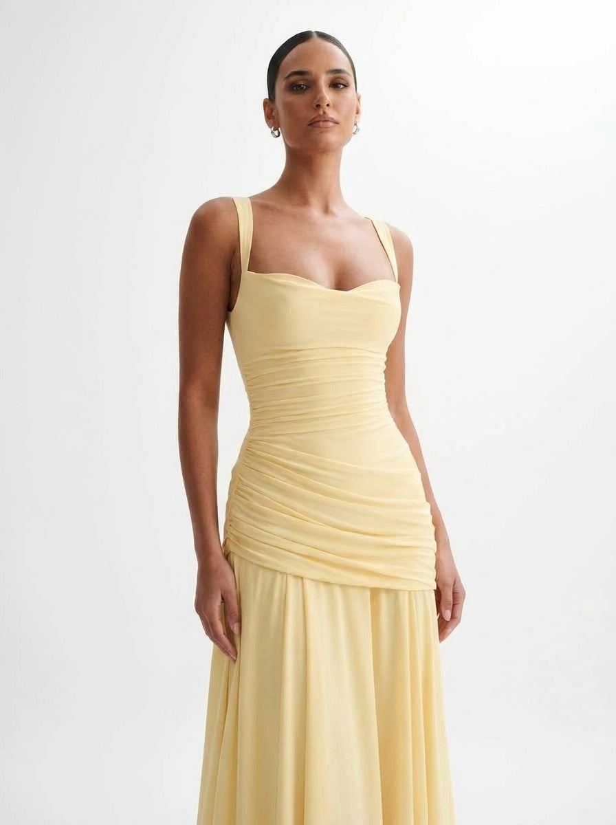 Draped Maxi Dress in Butter Yellow — Svelte Chic