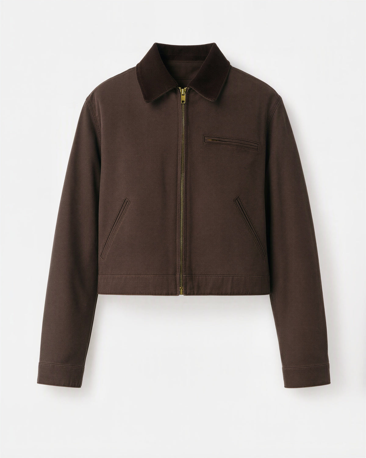 Carla Zip Front Cropped Canvas Work Jacket, brown, product view without a model