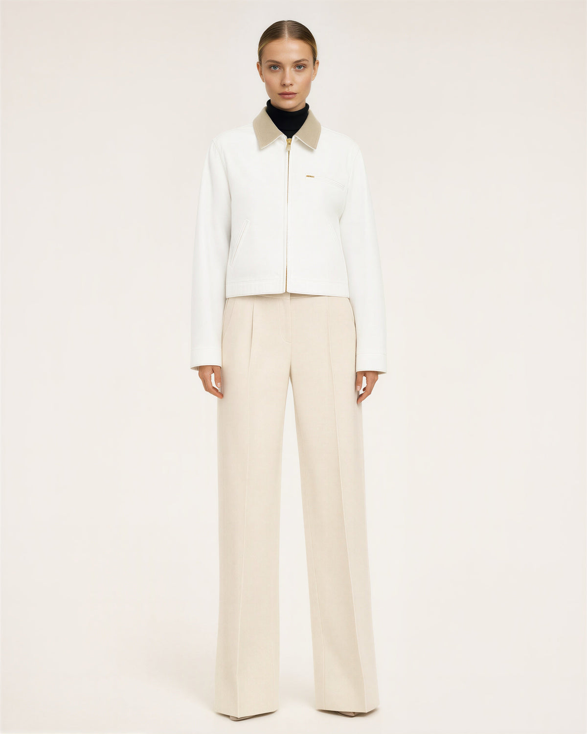 Carla Zip Front Cropped Canvas Work Jacket, white color option