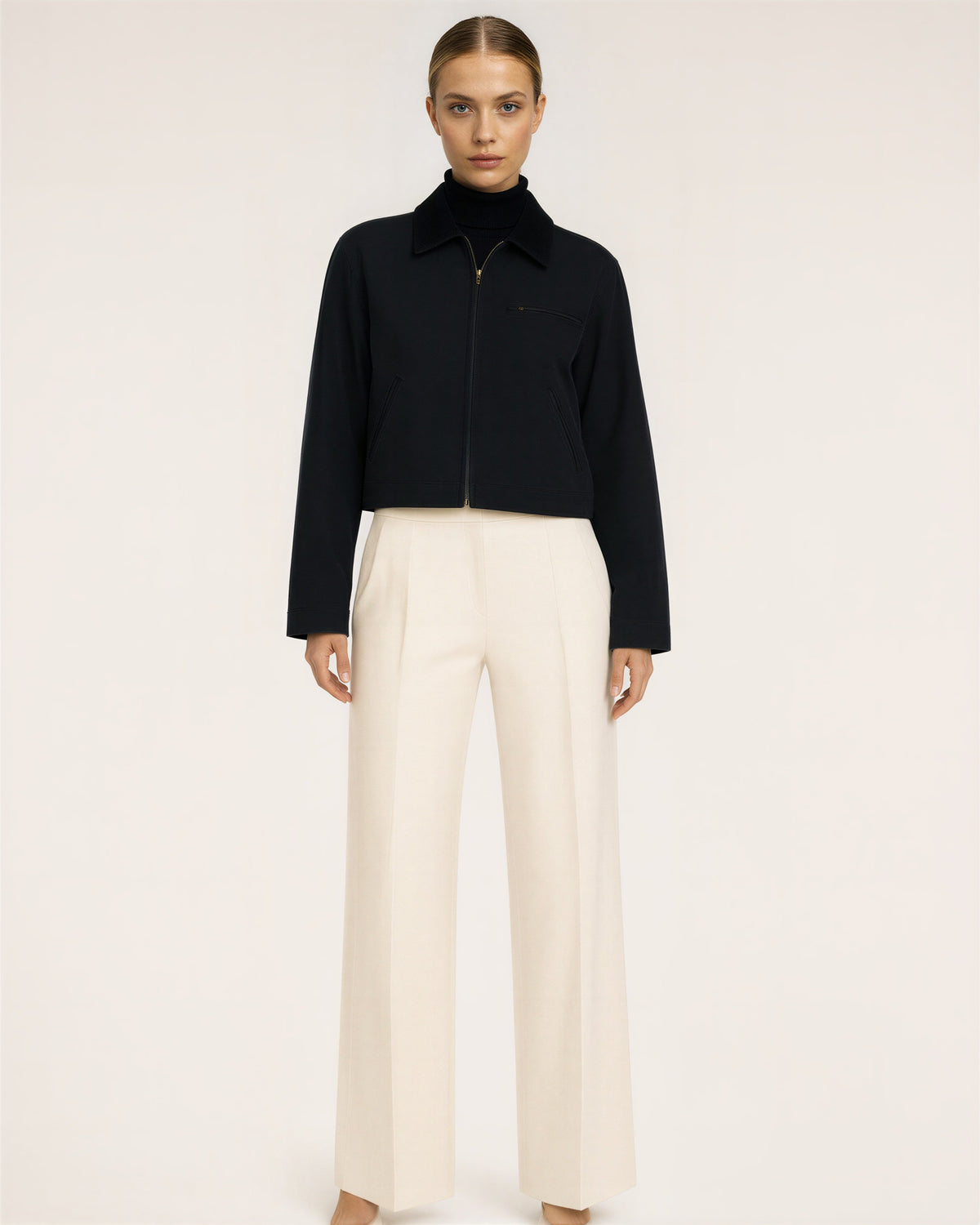 Carla Zip Front Cropped Canvas Work Jacket, black color option