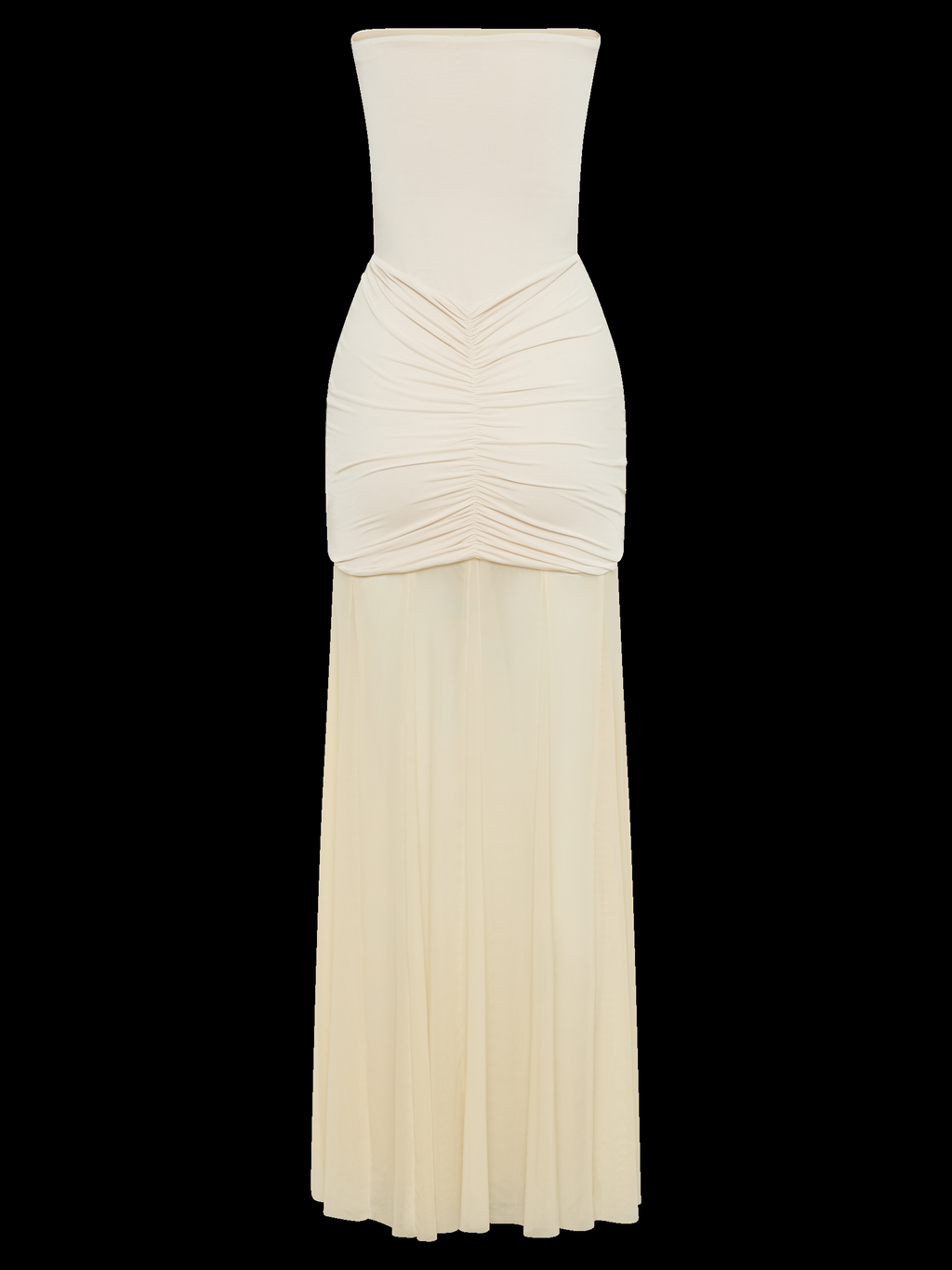 Caspian Off Shoulder Mesh Maxi Dress in Cream — Svelte Chic