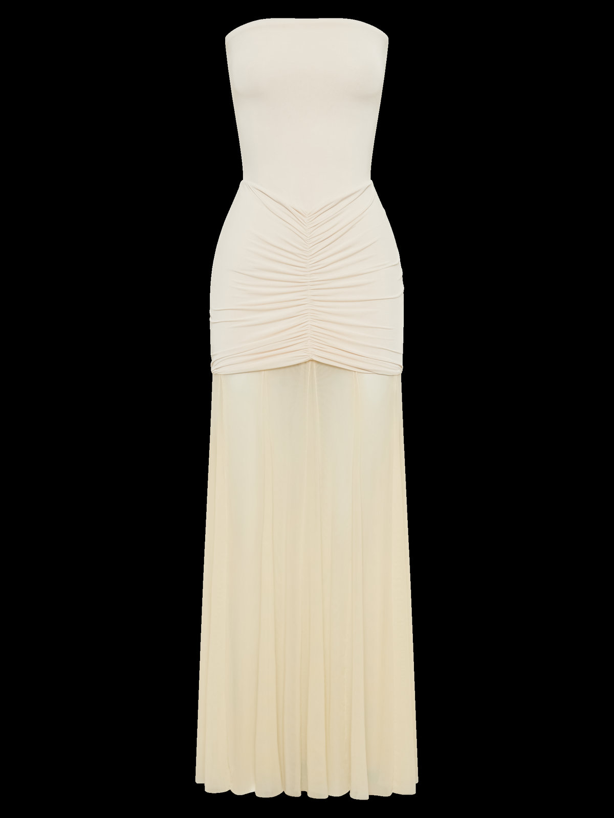Caspian Off Shoulder Mesh Maxi Dress in Cream — Svelte Chic