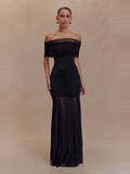 Caspian Off Shoulder Mesh Maxi Dress in Black — Svelte Chic