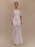Caspian Off Shoulder Mesh Maxi Dress in Pale Pink — Svelte Chic