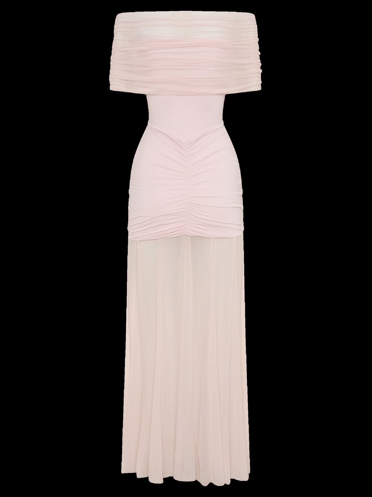 Caspian Off Shoulder Mesh Maxi Dress in Pale Pink — Svelte Chic