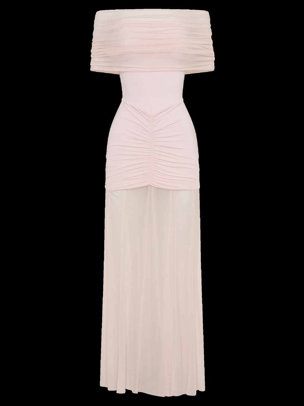 Caspian Off Shoulder Mesh Maxi Dress in Pale Pink — Svelte Chic
