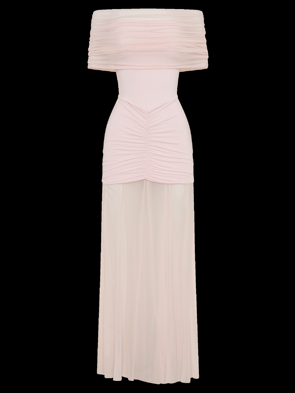 Caspian Off Shoulder Mesh Maxi Dress in Pale Pink — Svelte Chic