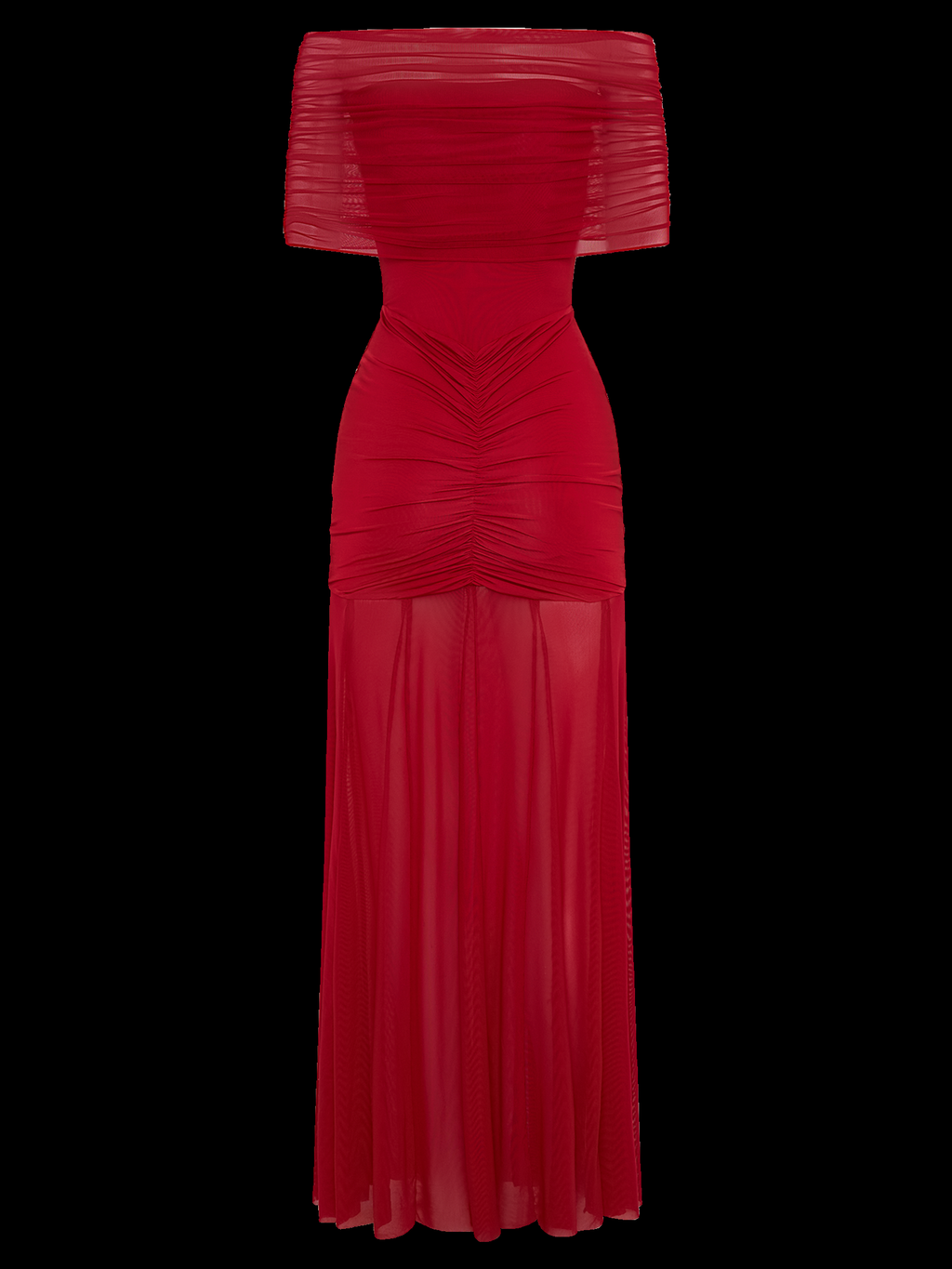 Caspian Off Shoulder Mesh Maxi Dress in Ruby — Svelte Chic