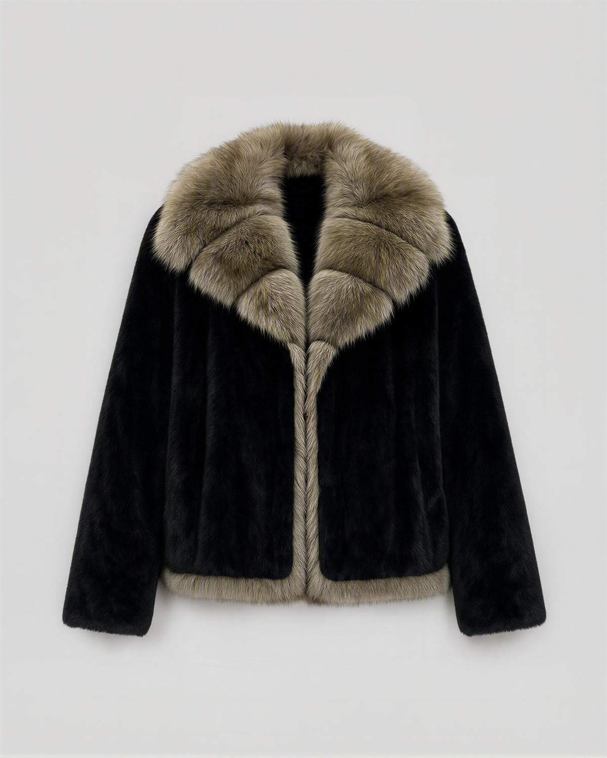 Caterina Wide Collar Cropped Faux Fur Jacket, Black, black, product view without a model