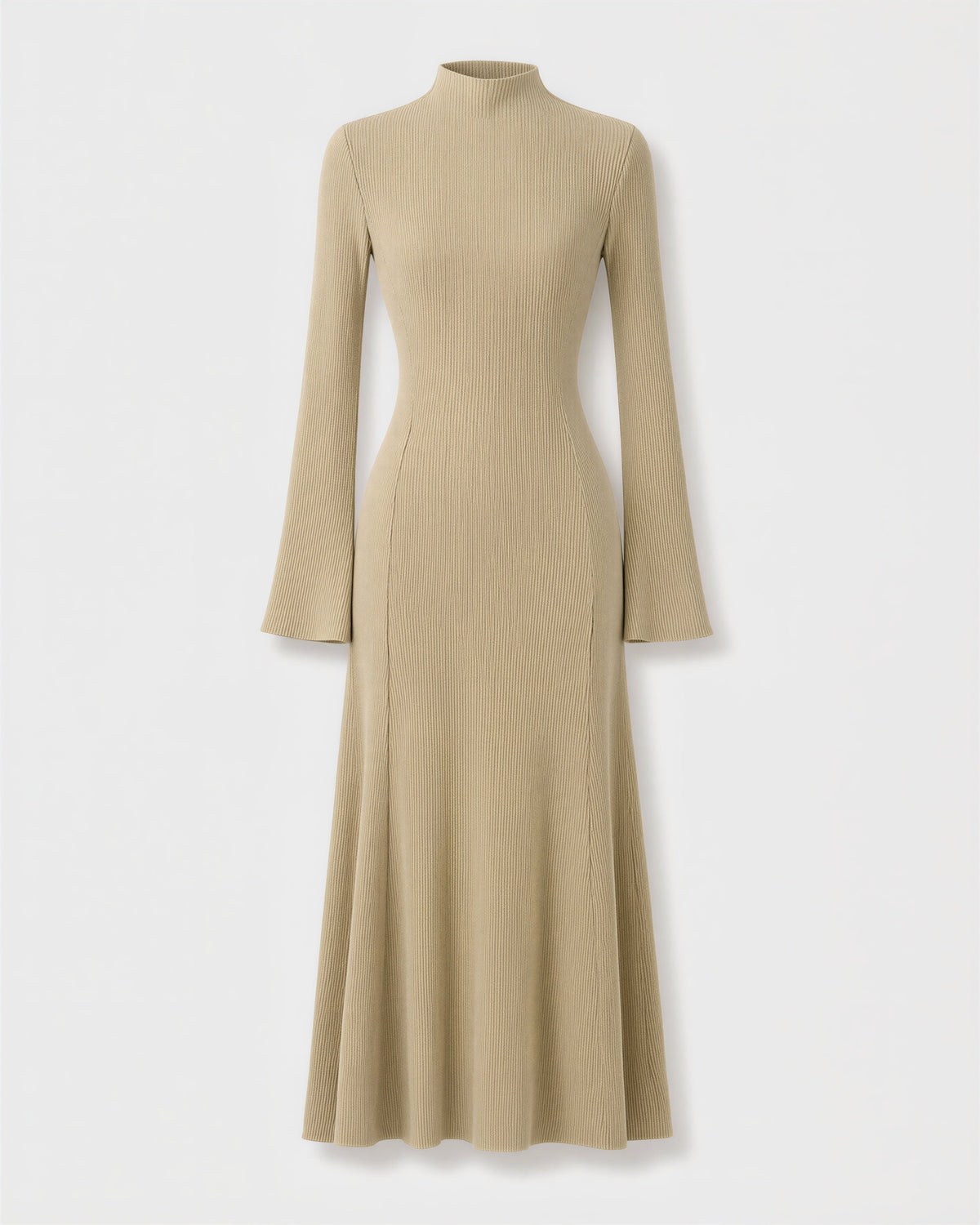 Celeste Flared Sleeve Rib Knit Maxi Dress, sand beige, product view without a model