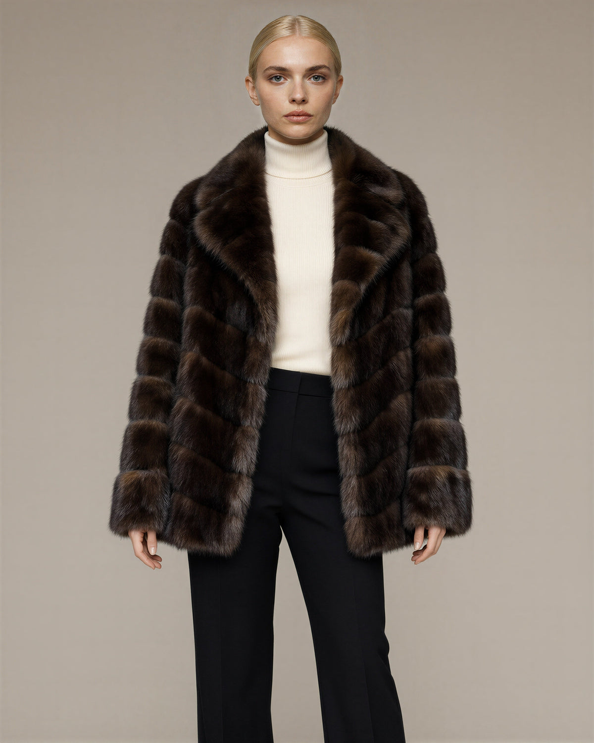 Cesira Sable Look Faux Fur Jacket, Dark Brown, dark brown, front view
