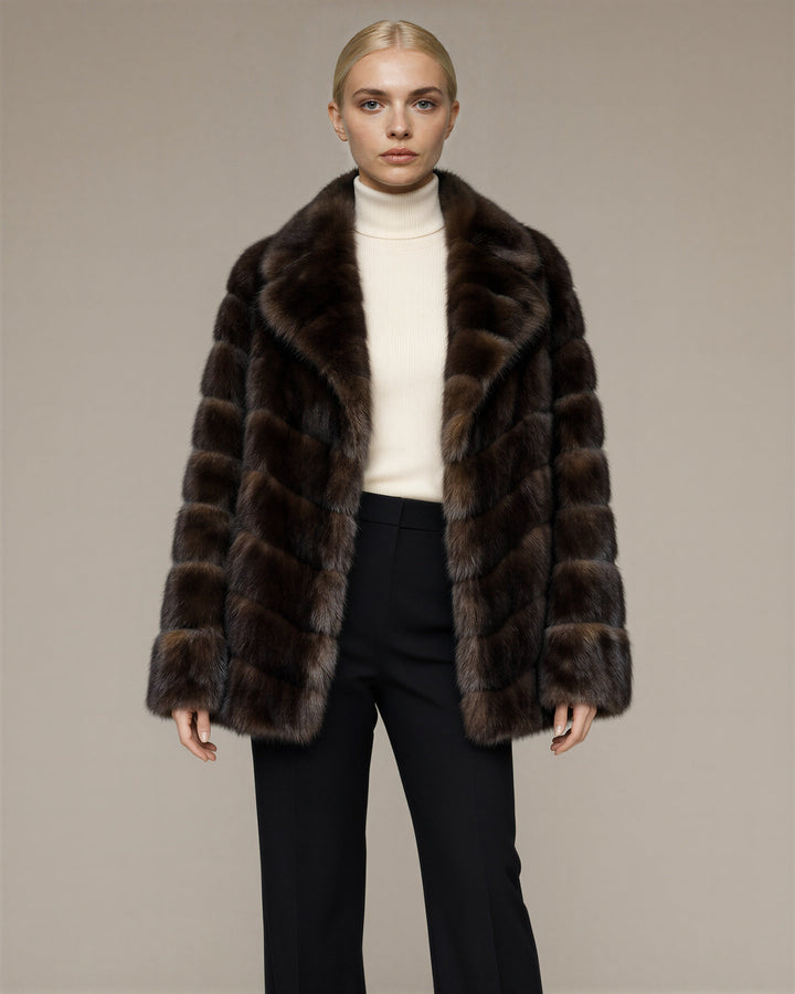 Cesira Sable Look Faux Fur Jacket, Dark Brown, dark brown, front view