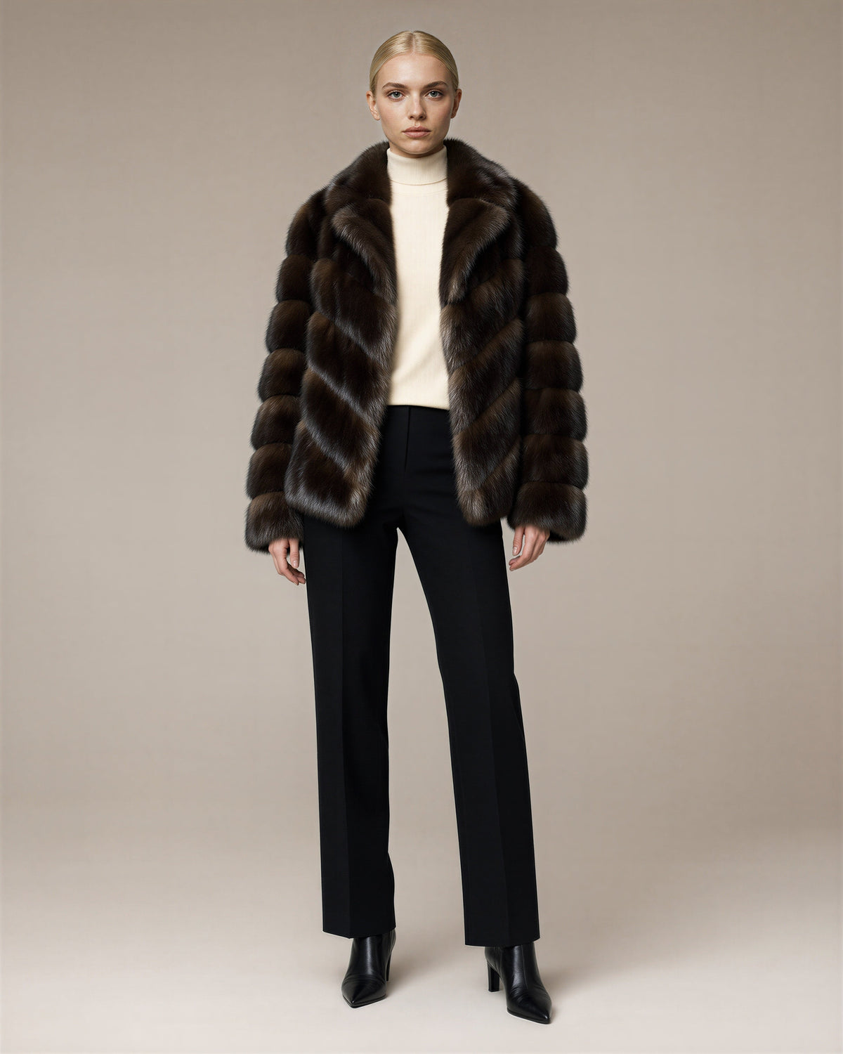 Cesira Sable Look Faux Fur Jacket, Dark Brown, dark brown, full length front view