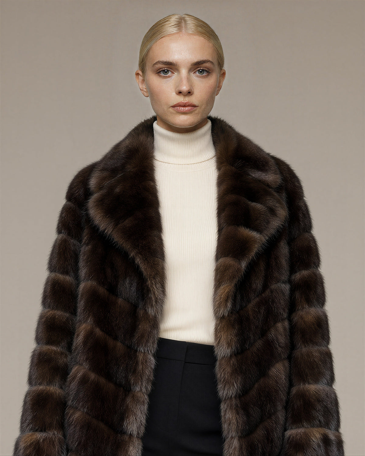 Cesira Sable Look Faux Fur Jacket, Dark Brown, dark brown, close up above the waist