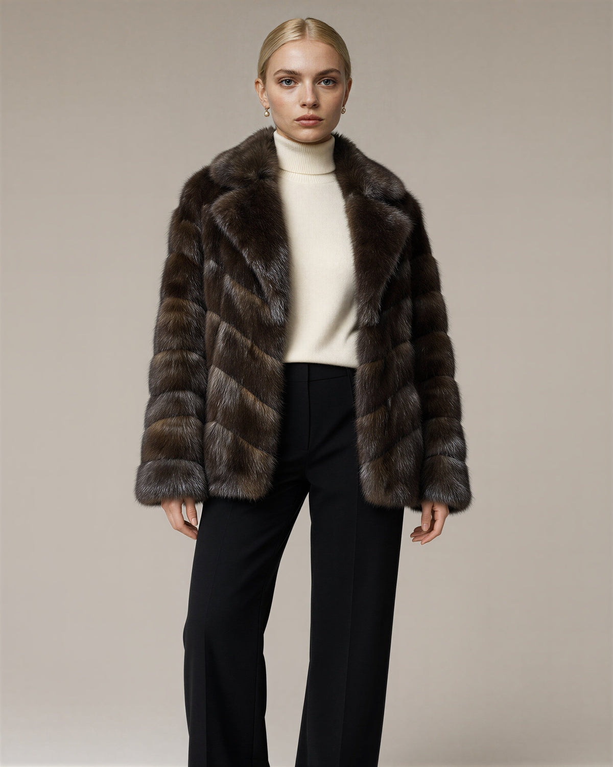 Cesira Sable Look Faux Fur Jacket, Dark Brown, dark brown, three quarter view