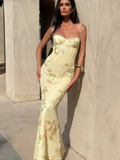 Virelle Floral Embroidered Maxi Dress in Yellow — Svelte Chic