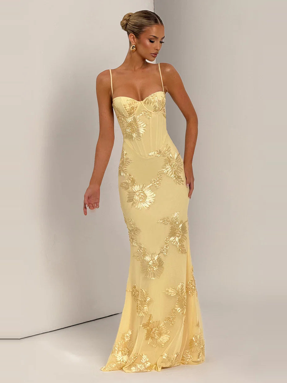 Virelle Floral Embroidered Maxi Dress — Svelte Chic