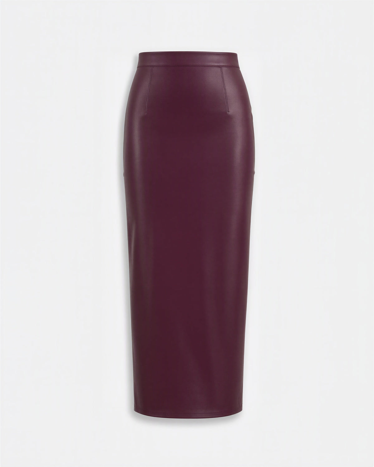 Claudia Back Slit Faux Leather Midi Pencil Skirt, burgundy, product view without a model