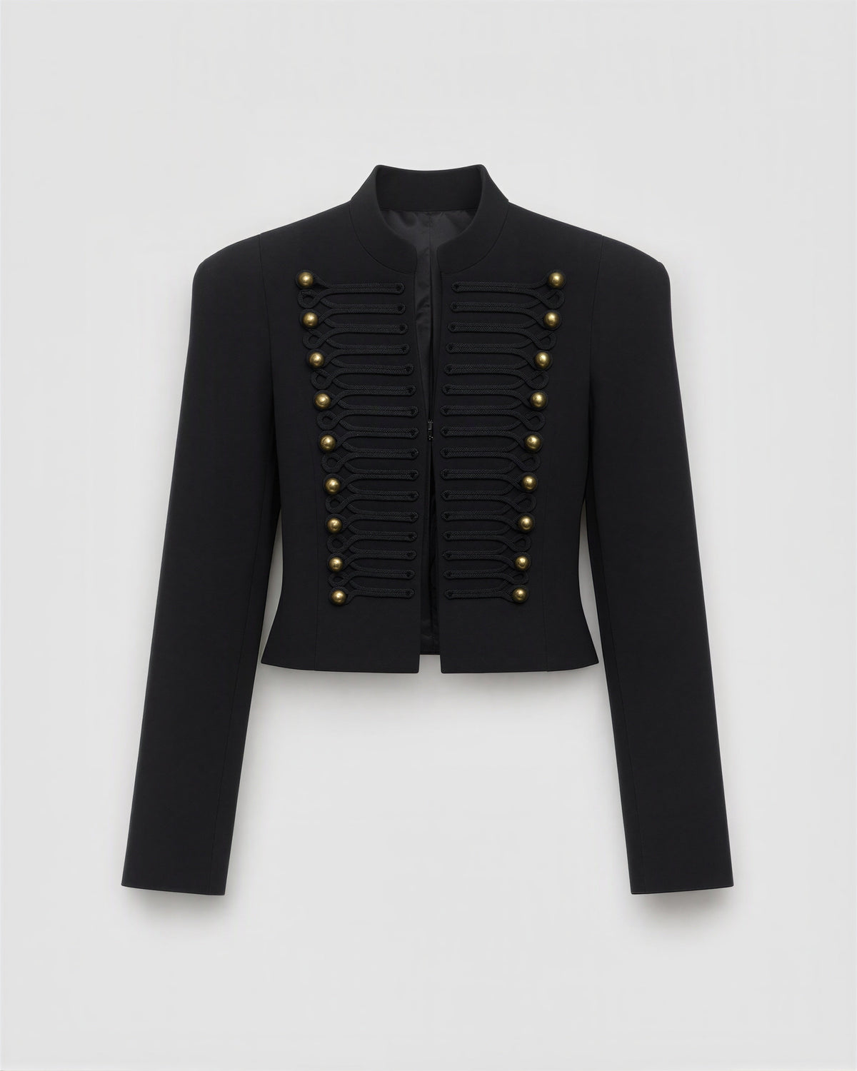 Clelia Cord Embroidered Mandarin Collar Military Jacket, black, product view without a model