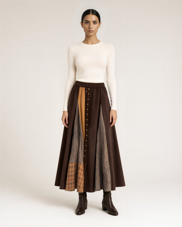 Clio Patchwork Faux Suede Skirt