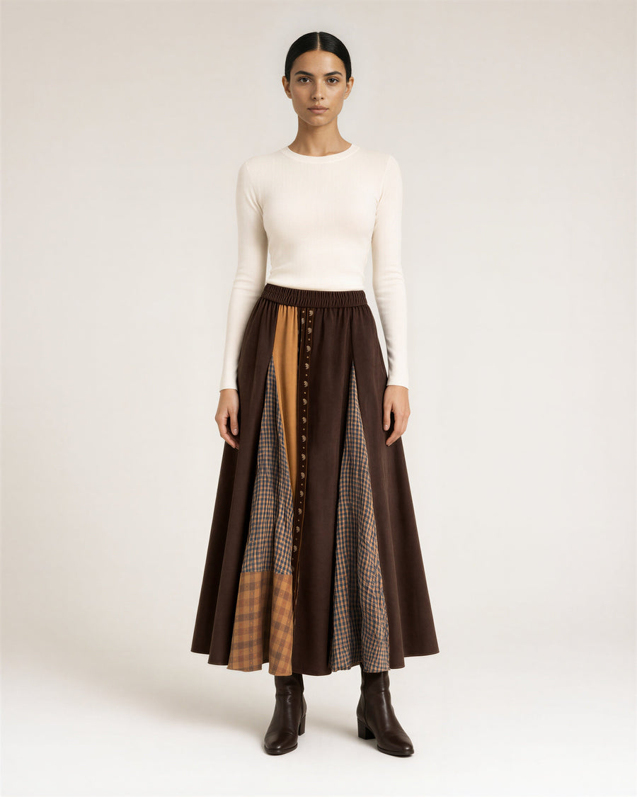 Clio Patchwork Faux Suede Skirt