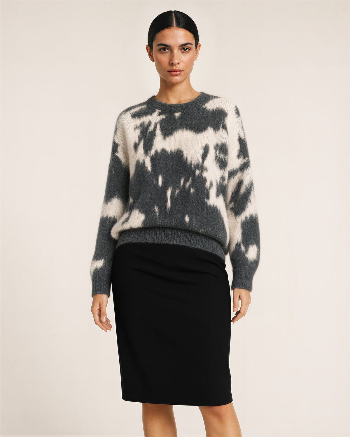 Clodia Cloud Motif Brushed Oversized Sweater, charcoal cream color option
