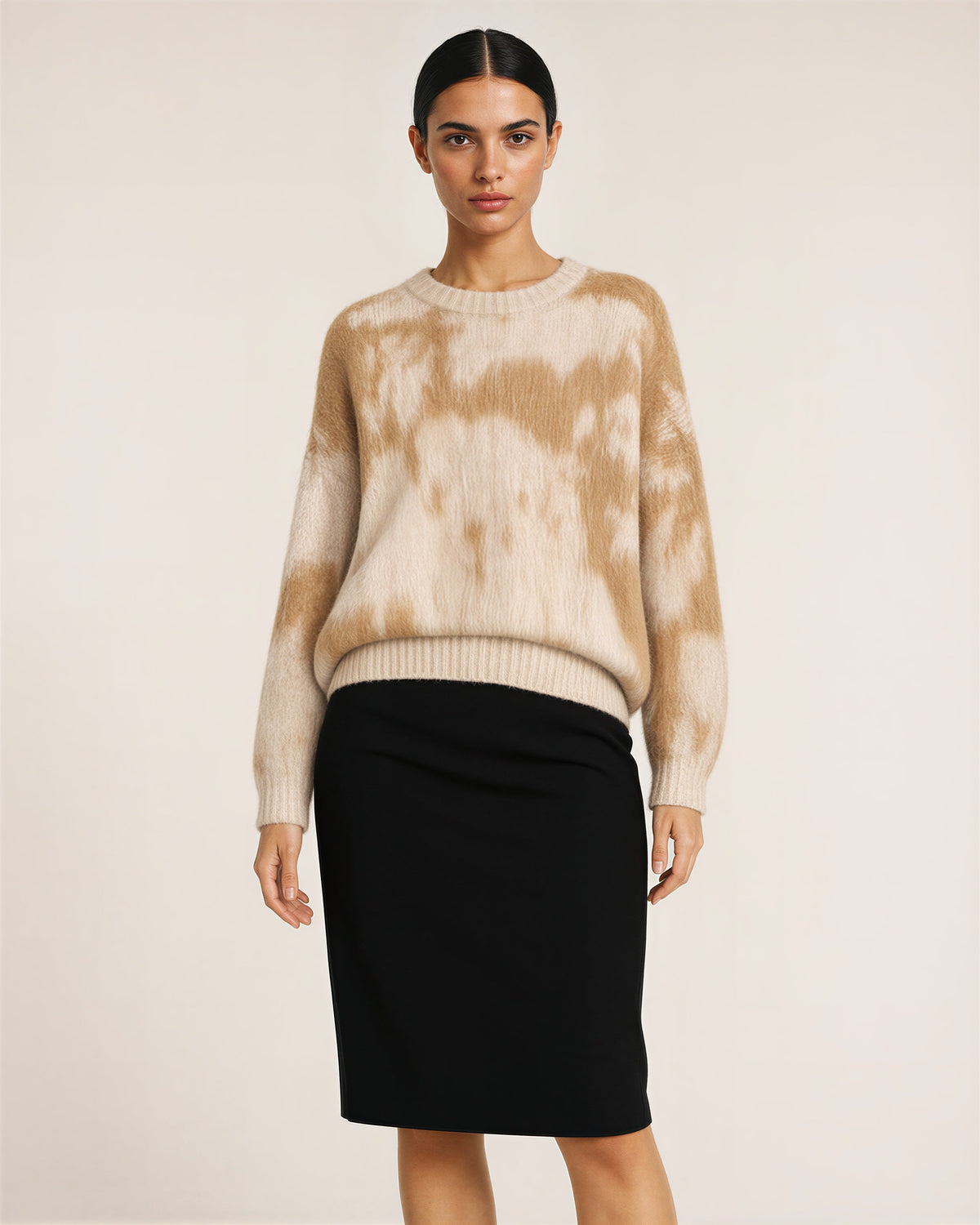 Clodia Cloud Motif Brushed Oversized Sweater, camel cream color option