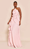 Flora Halter Pleated Maxi Dress in Pink — Svelte Chic