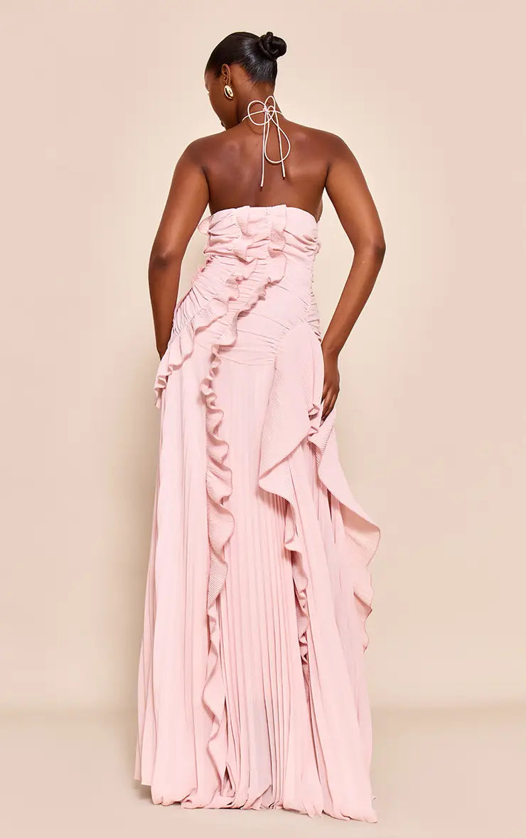Flora Halter Pleated Maxi Dress — Svelte Chic