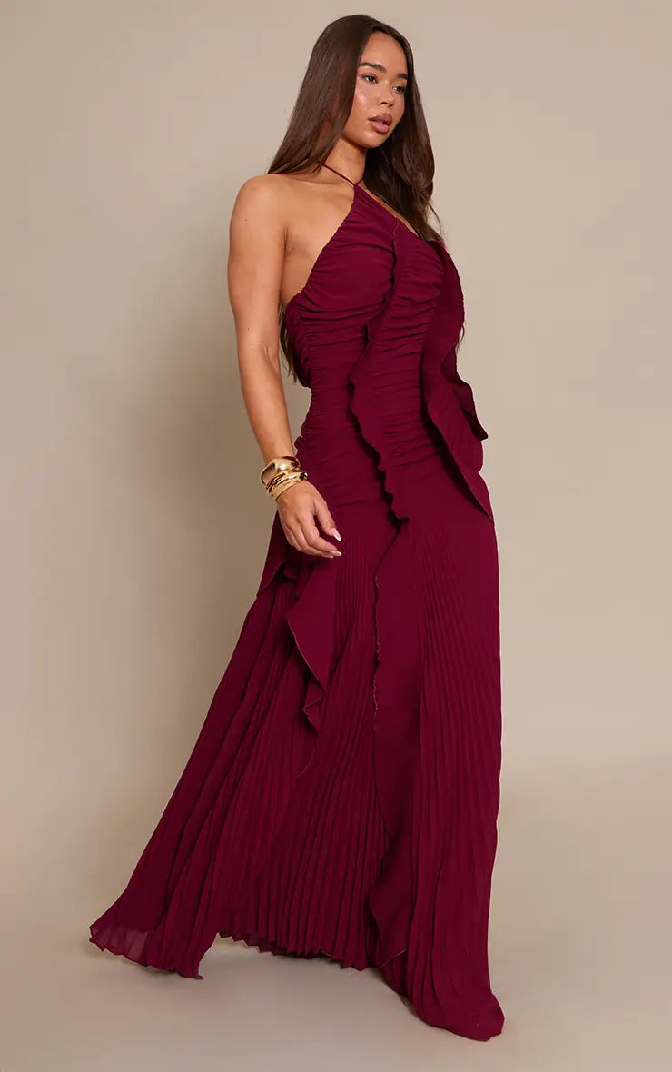Flora Halter Pleated Maxi Dress — Svelte Chic