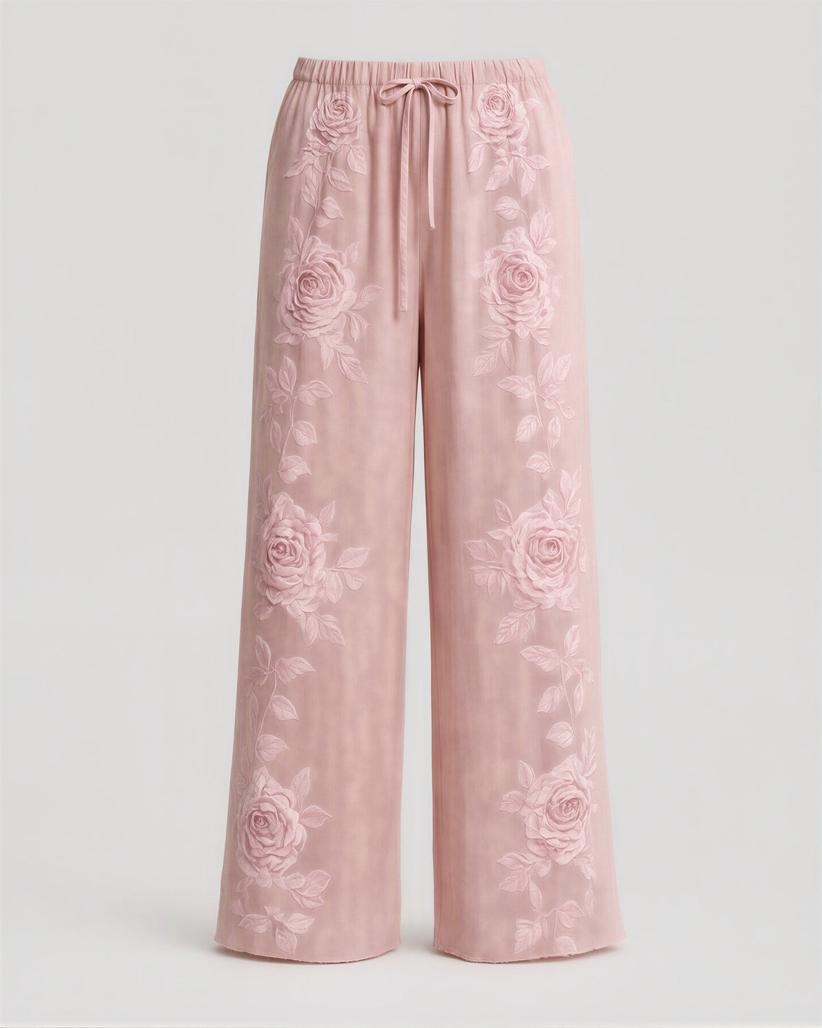 Corinna Rose Print Drawstring Wide Leg Trousers, powder pink, product view without a model