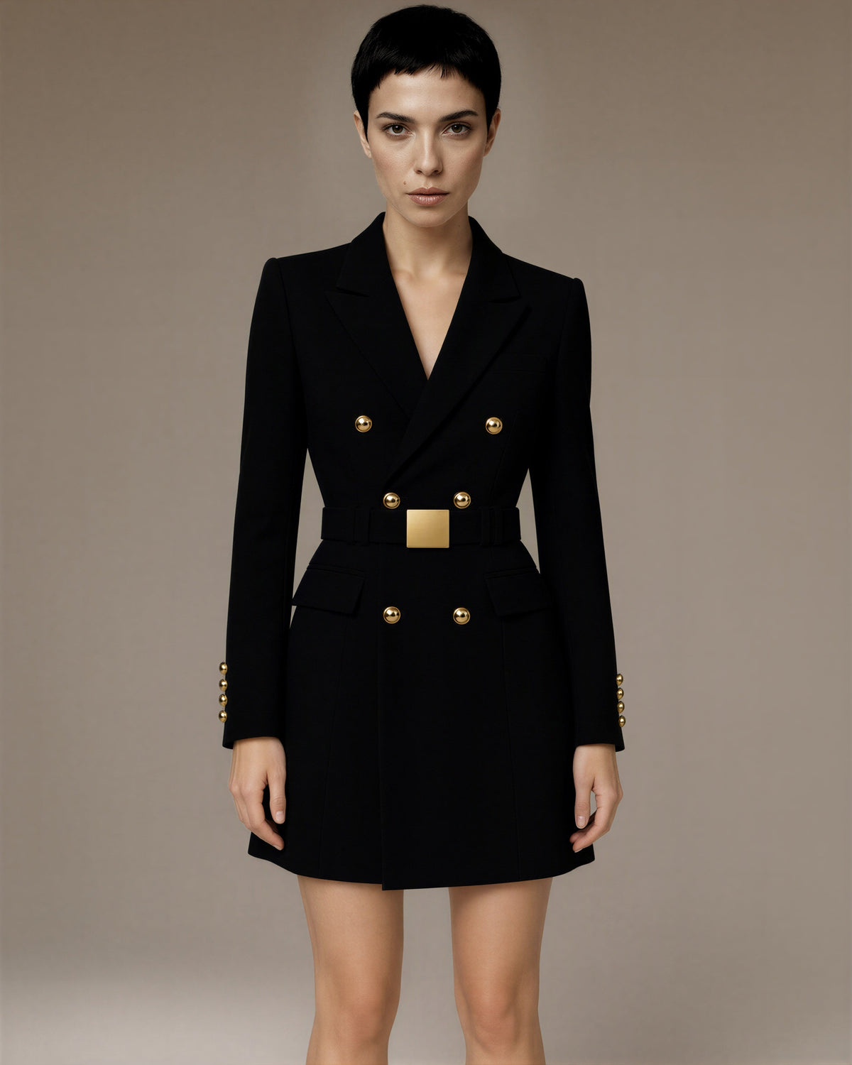 Costanza Belted Double Breasted Mini Blazer Dress, black color option