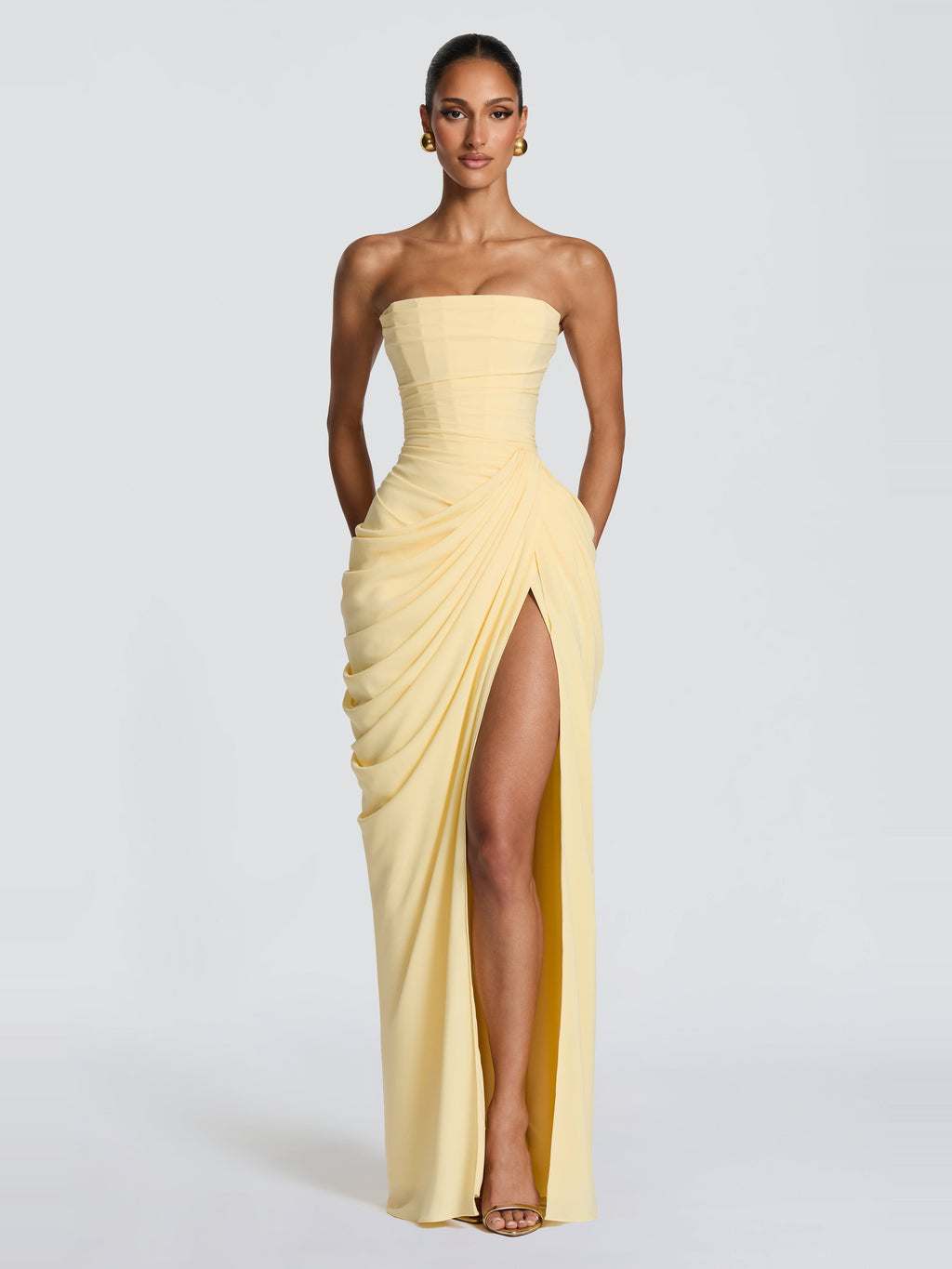 Soleil Corset Detail Maxi Dress in Lemon Yellow — Svelte Chic