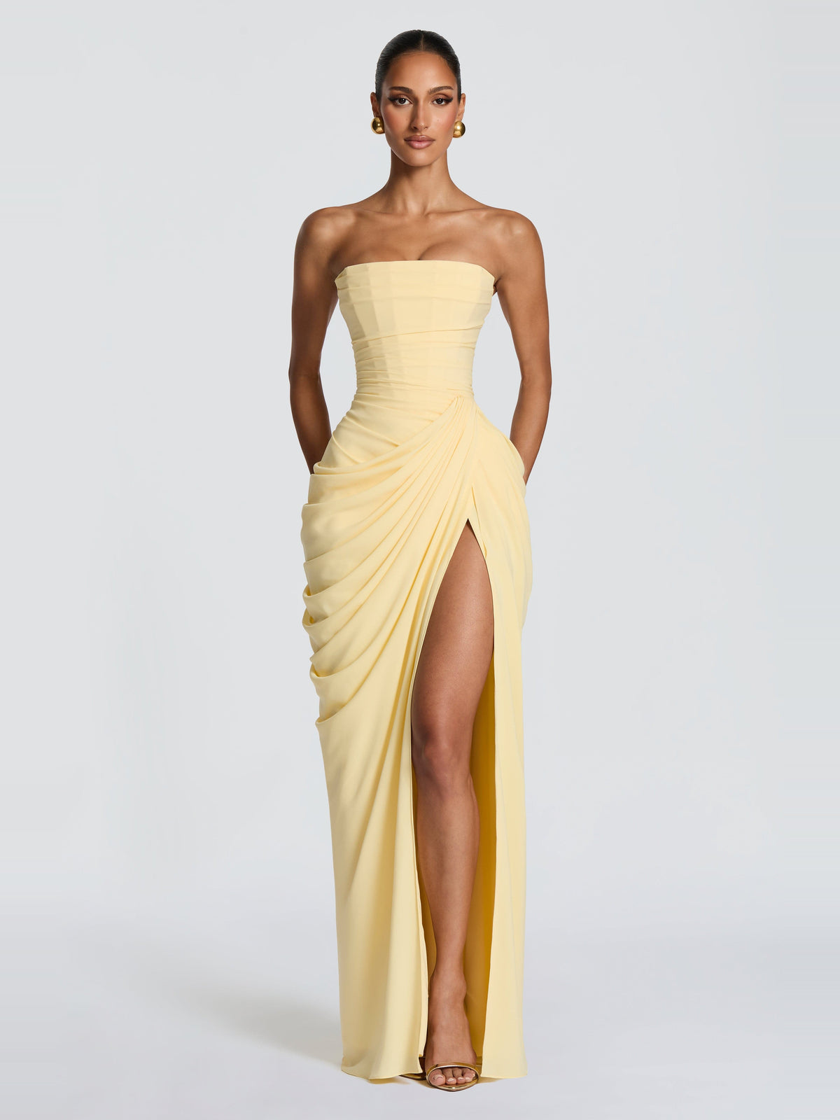 Soleil Corset Detail Maxi Dress in Lemon Yellow — Svelte Chic