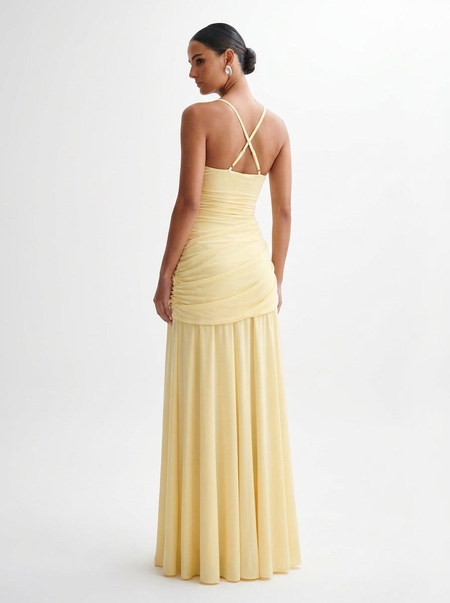 Draped Maxi Dress in Butter Yellow — Svelte Chic