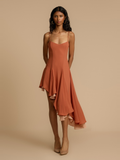 Dana Asymmetric Satin Dress in Peach — Svelte Chic