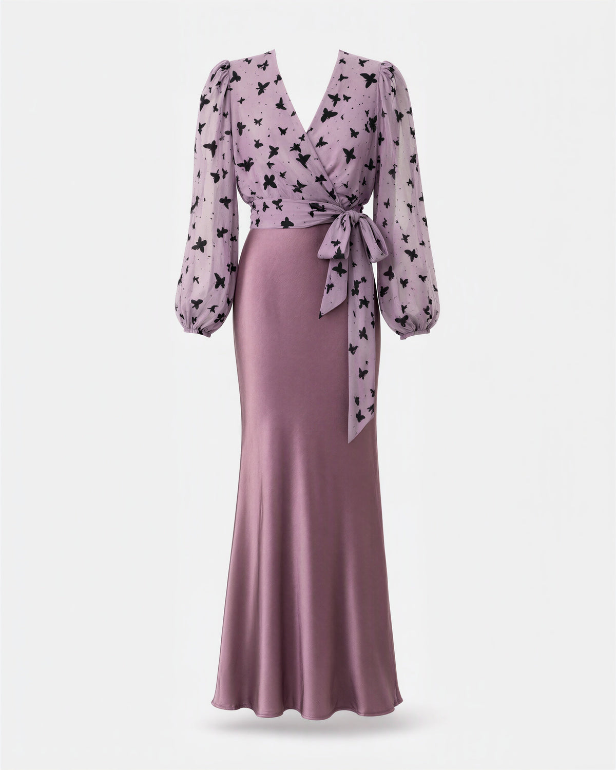 Delia Butterfly Print Blouse and Satin Skirt Set, lilac, product view without a model