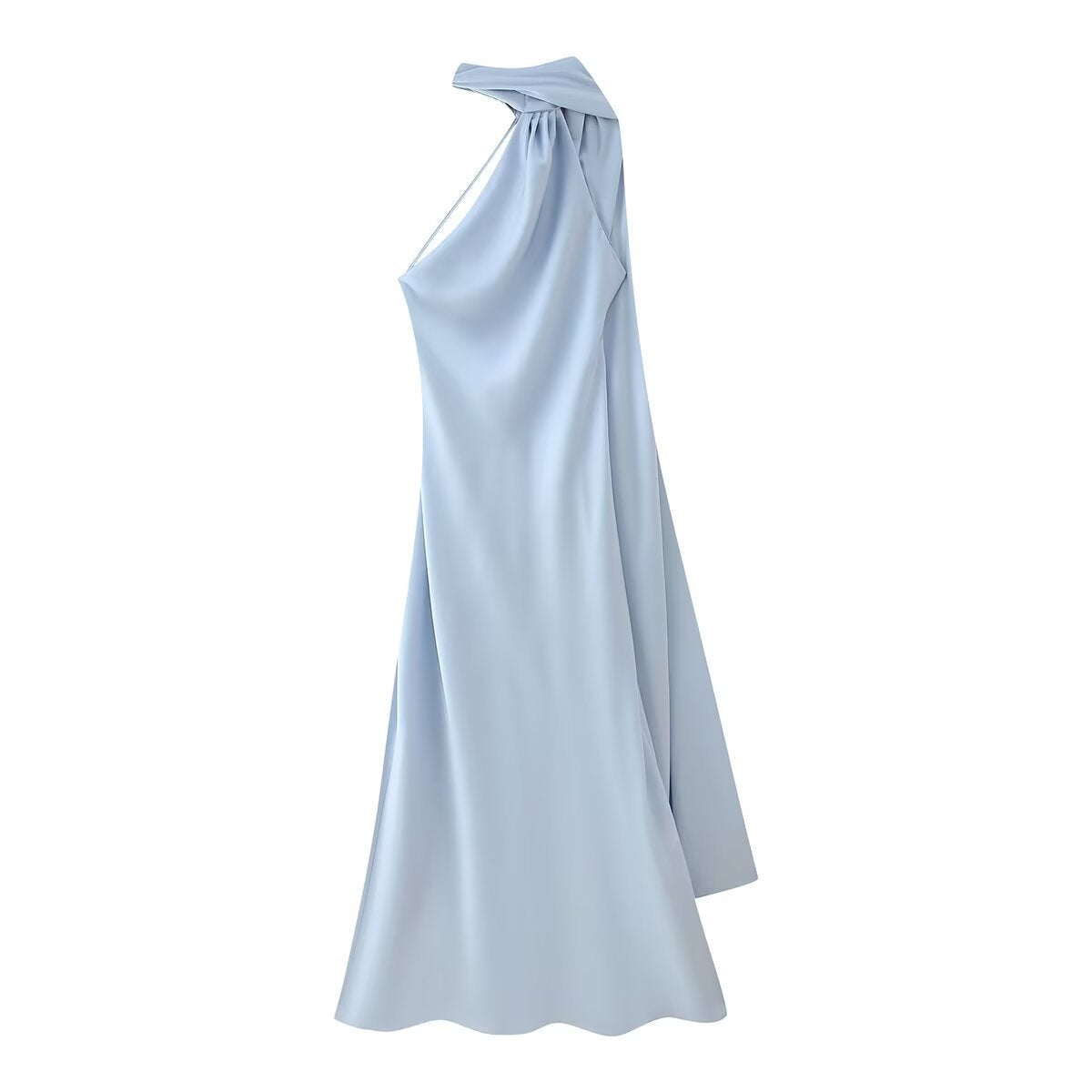 Backless Satin Halter Maxi Dress in Light Blue — Svelte Chic