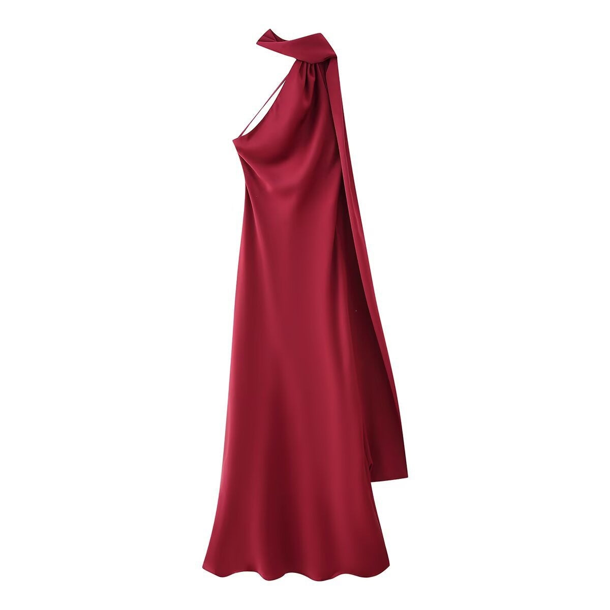Backless Satin Halter Maxi Dress in Dark Red — Svelte Chic