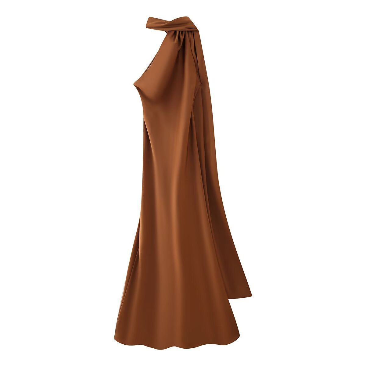 Backless Satin Halter Maxi Dress in Brown — Svelte Chic