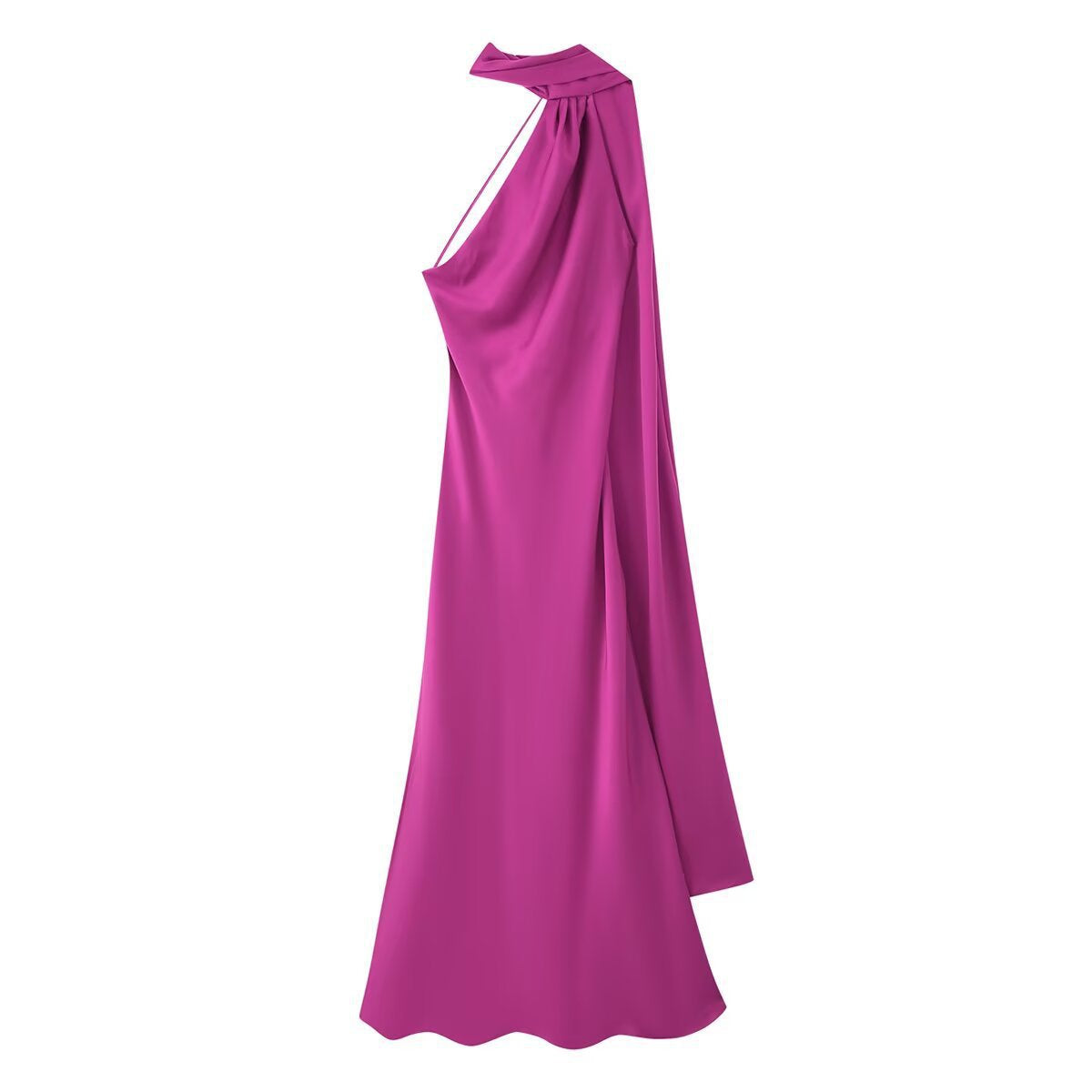 Backless Satin Halter Maxi Dress in Pink — Svelte Chic