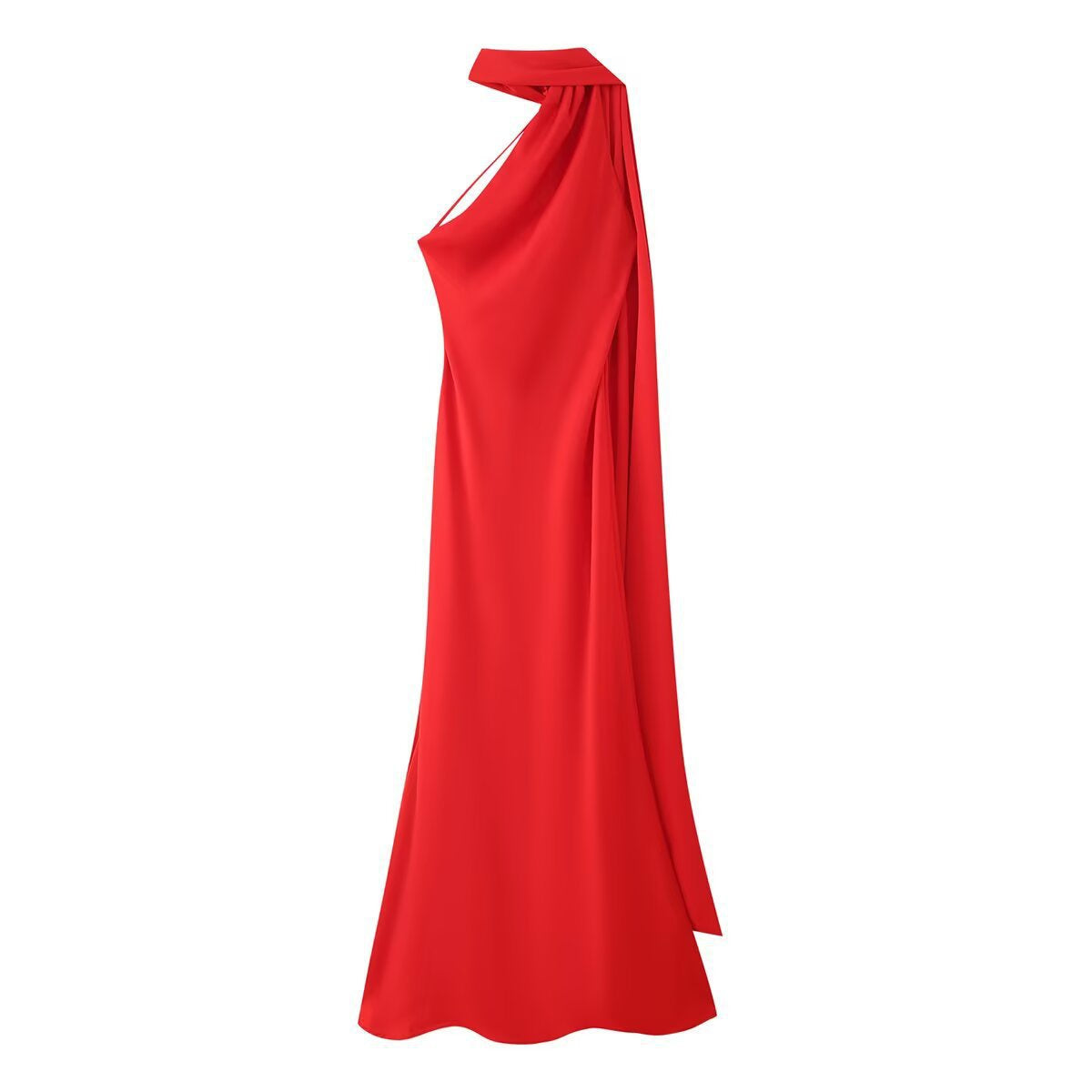 Backless Satin Halter Maxi Dress in Red — Svelte Chic
