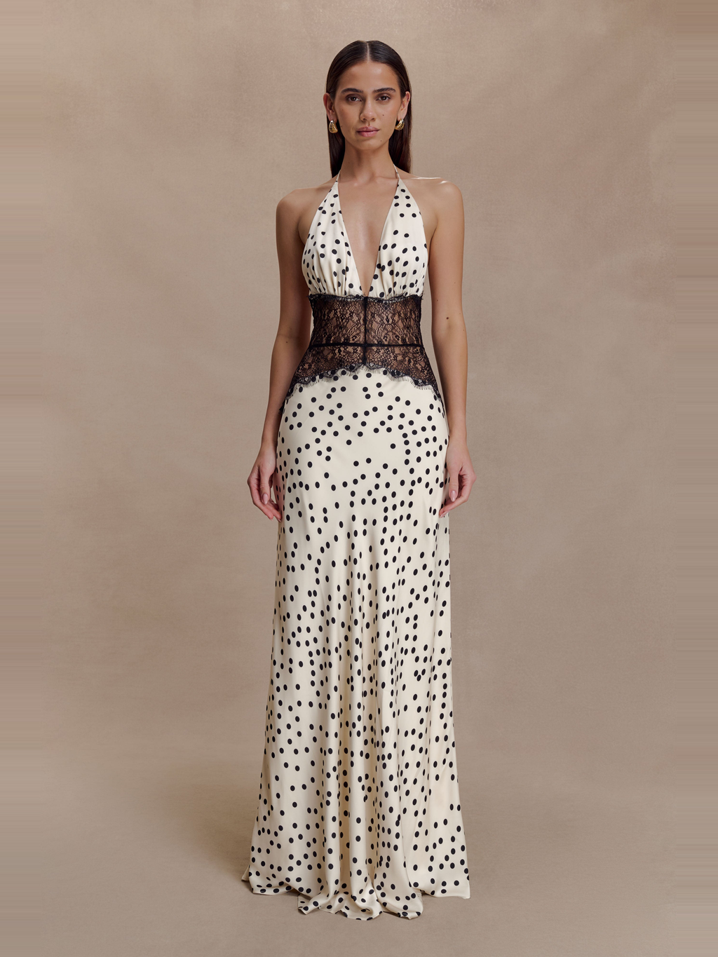 Dinah Polka Dot Lace Satin Maxi Dress — Svelte Chic