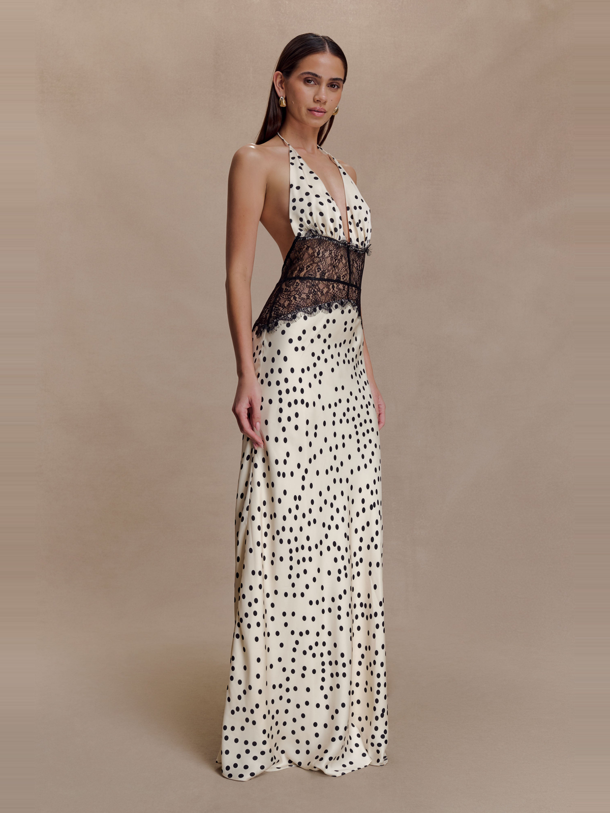 Dinah Polka Dot Lace Satin Maxi Dress — Svelte Chic