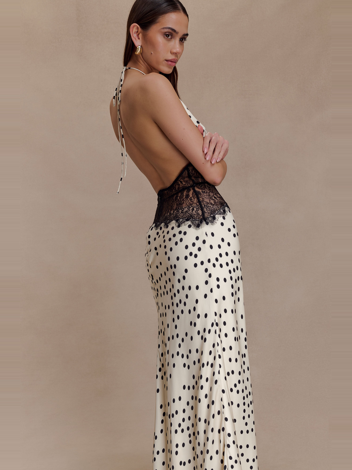 Dinah Polka Dot Lace Satin Maxi Dress — Svelte Chic