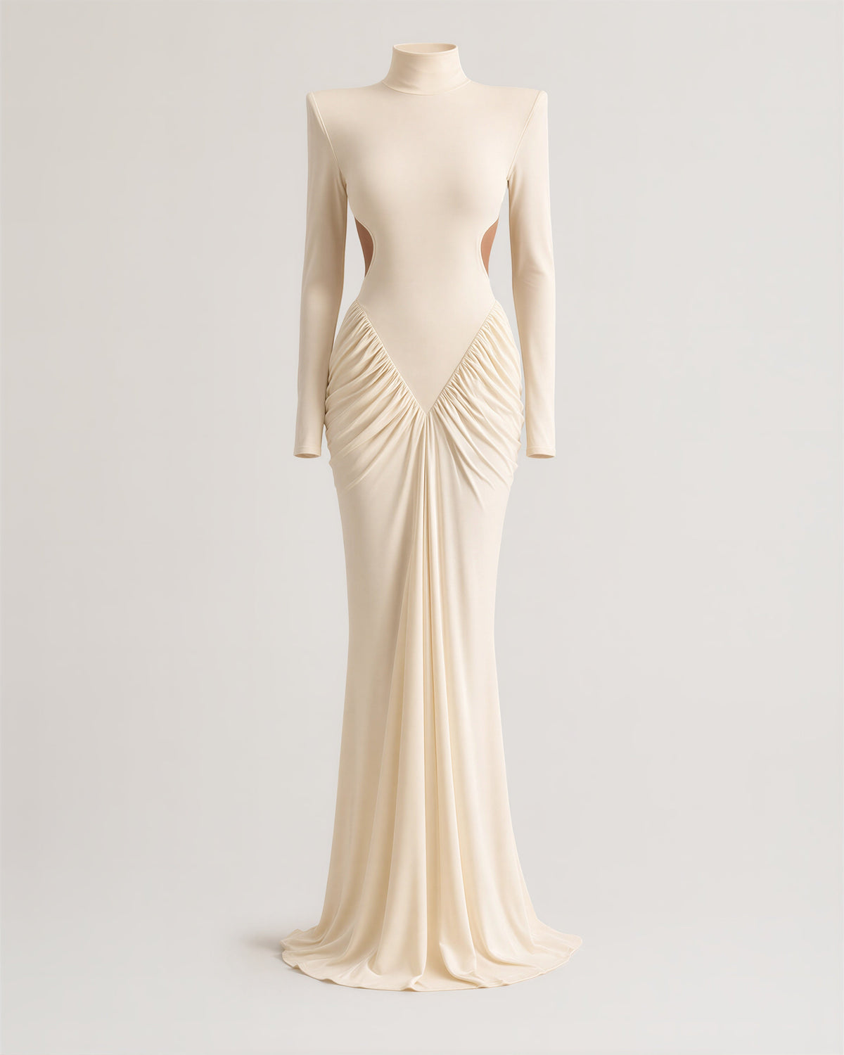 Domizia Open Back Padded Shoulder Maxi Dress, light apricot, product view without a model