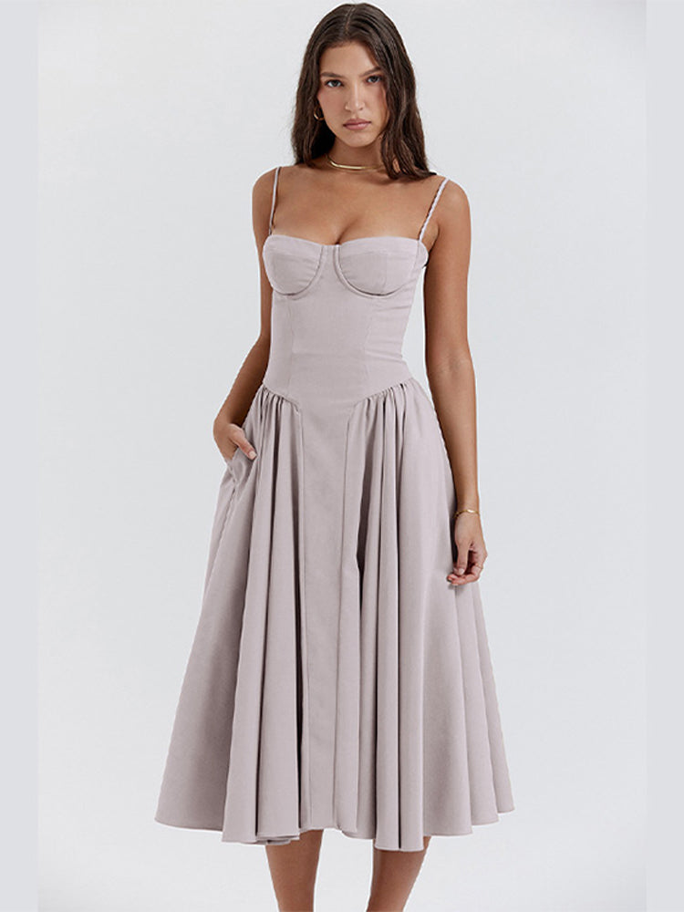 Felicity Waist Shaping Midi Dress in Light Grey — Svelte Chic